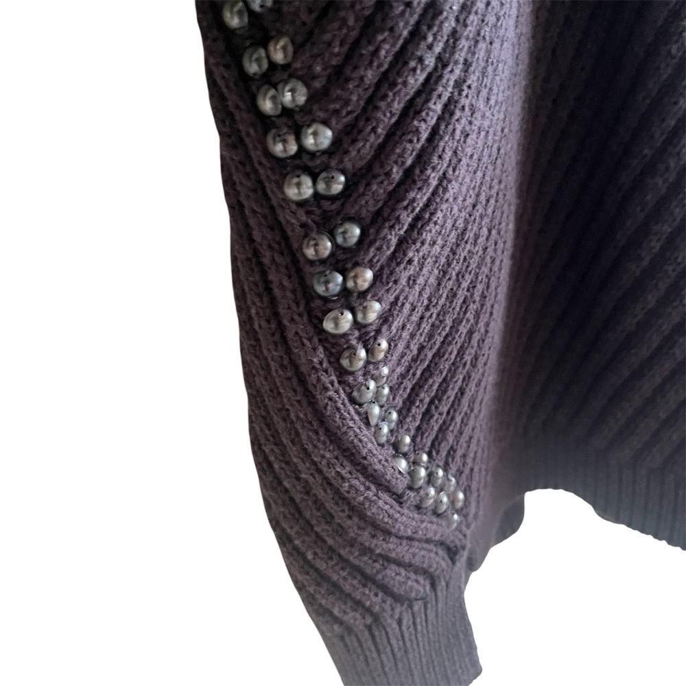 Philosophy Dark Gray Cable Knit Crewneck Sweater with Stud Accents - Picture 5 of 6